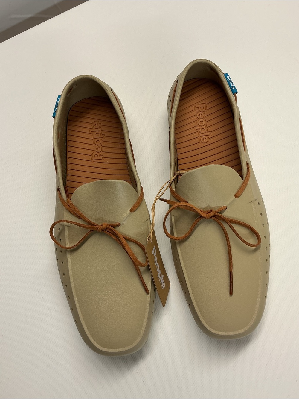 Footwear Men’s Khaki Boat Shoes with Tan Laces